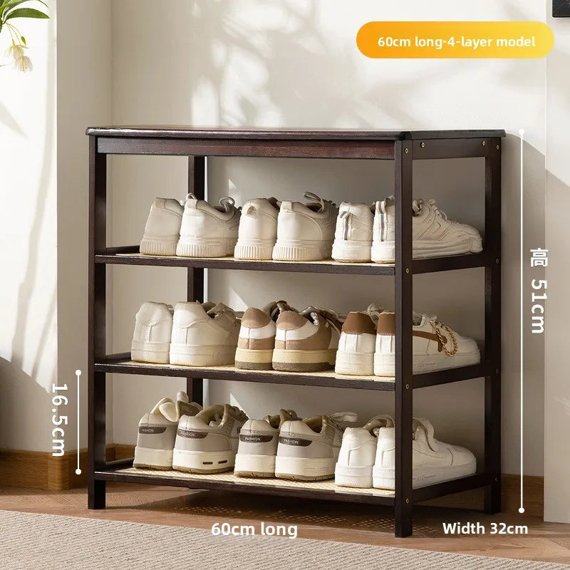 Meuble à chaussure bas d'entrée en bois massif - 4 étages-60cm