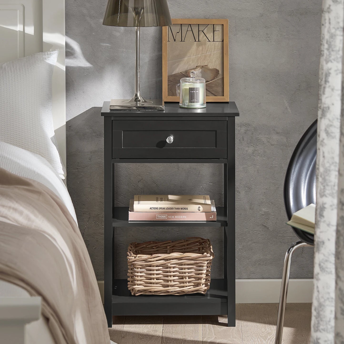 Table de nuit bohème 3 étagères 45x69x30cm - Noir Table de nuit