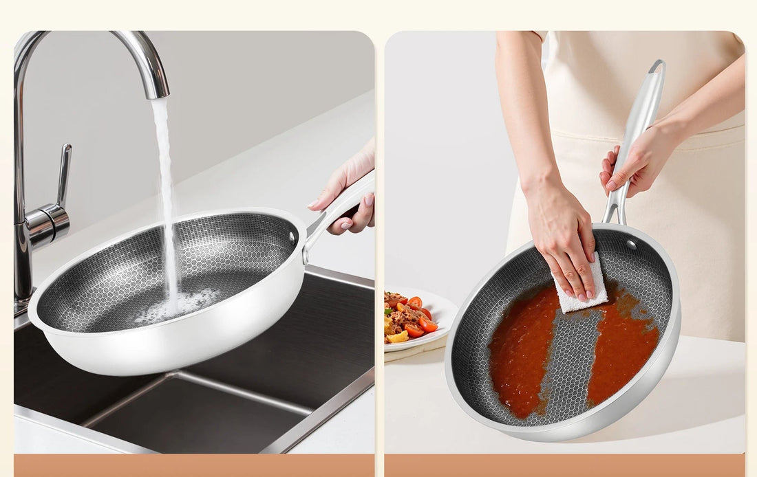 Poêle inox induction en rayure en nid d'abeille 28/32cm -