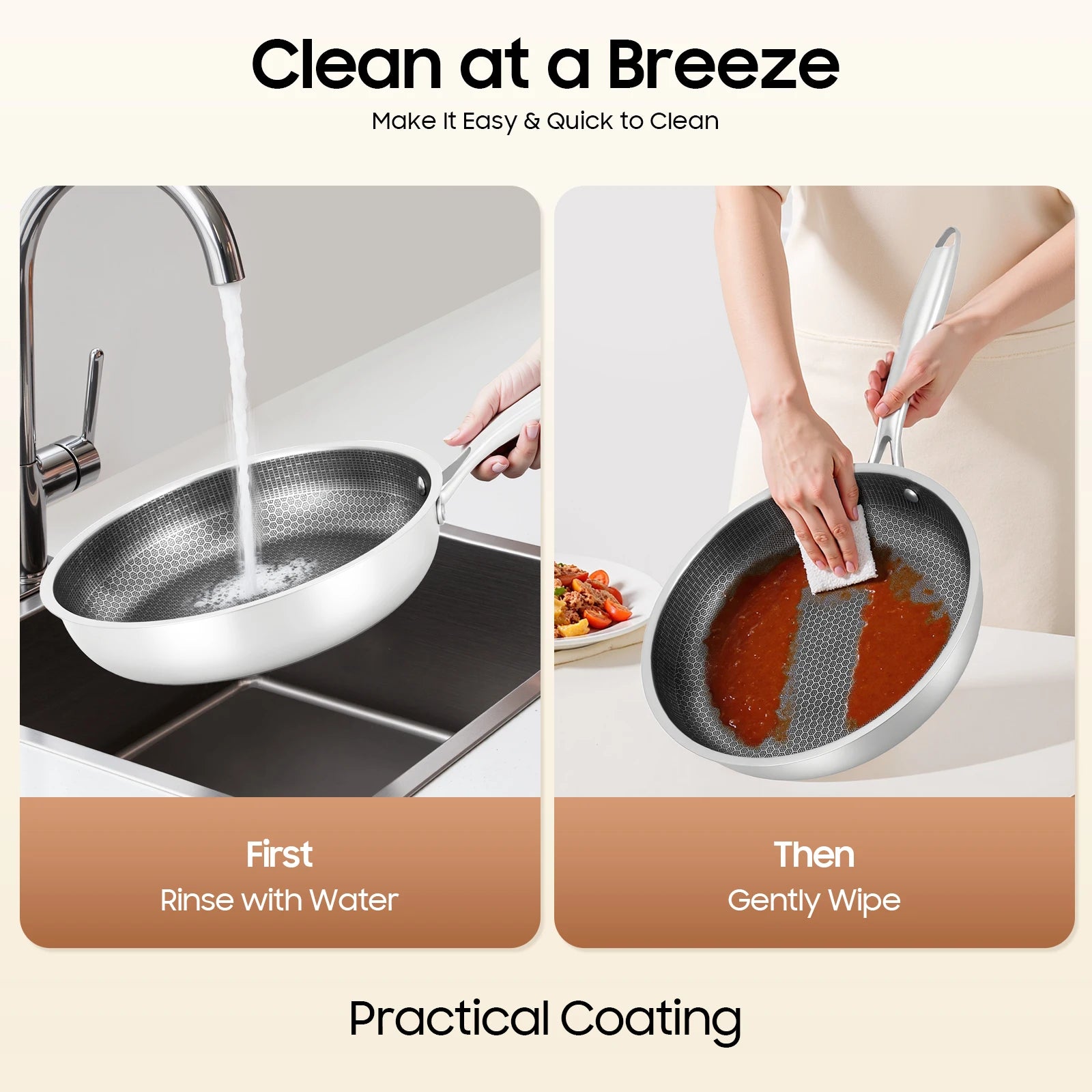 Poêle inox induction en rayure en nid d'abeille 28/32cm -