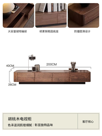 Table basse bois noir de forme carrée avec tiroirs de rangement - 200x40x26cm