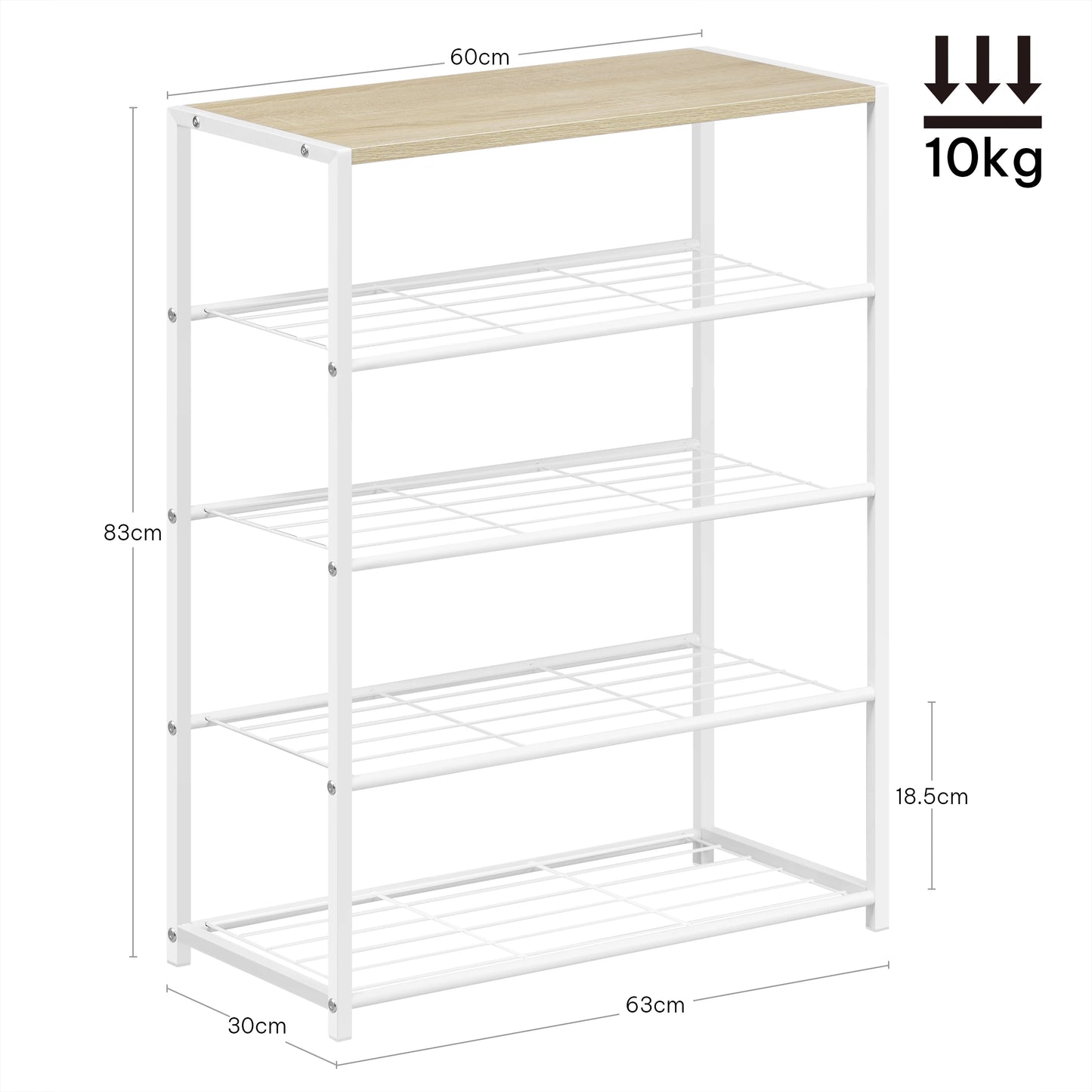 Étagère chaussures métal à étages - 4 couches 63x83x30cm Étagère chaussures