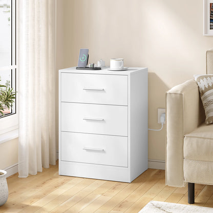 Table de chevet avec prise 3 tiroirs blanc -