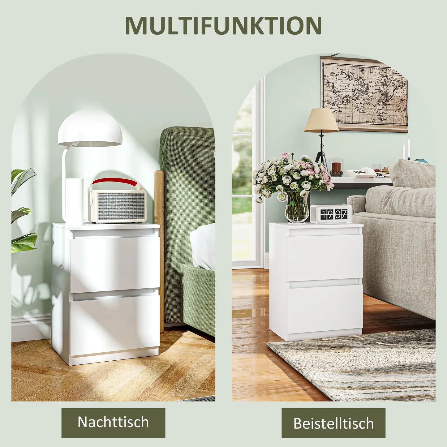 Table de chevet à 2 tiroirs blanche , 40x32x56cm -