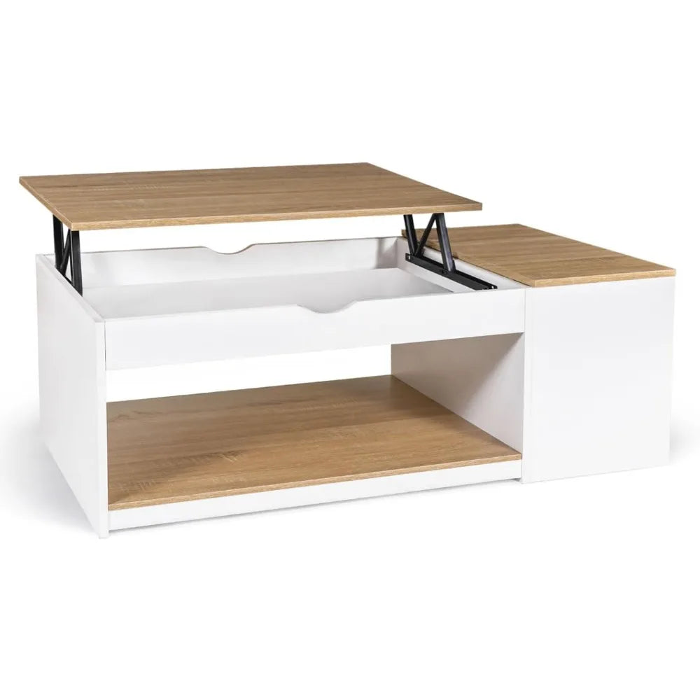 Table Basse Plateau relevable rectangulaire avec Coffre Bois Blanc - Table basse