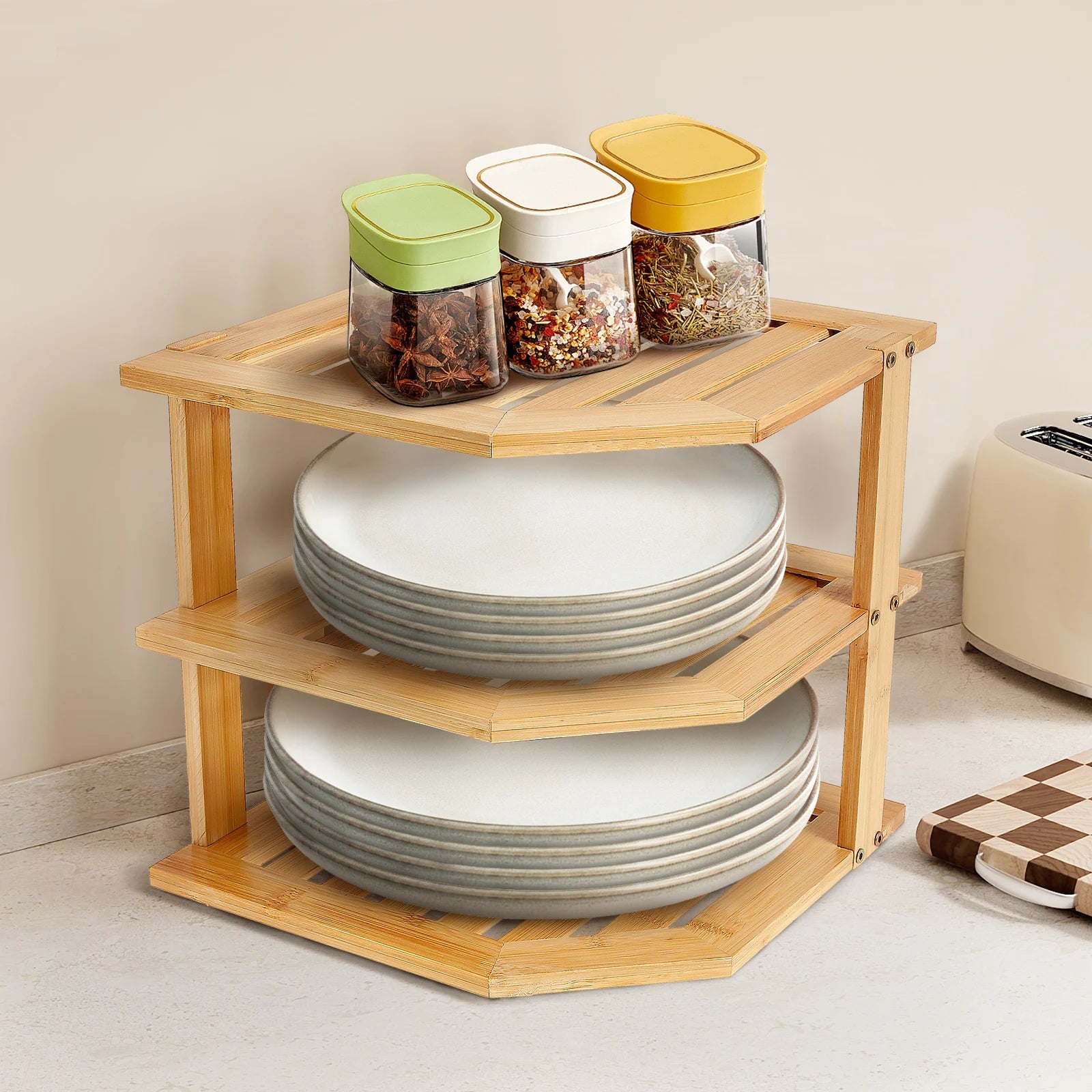 Étagère d'angle bambou moderne -