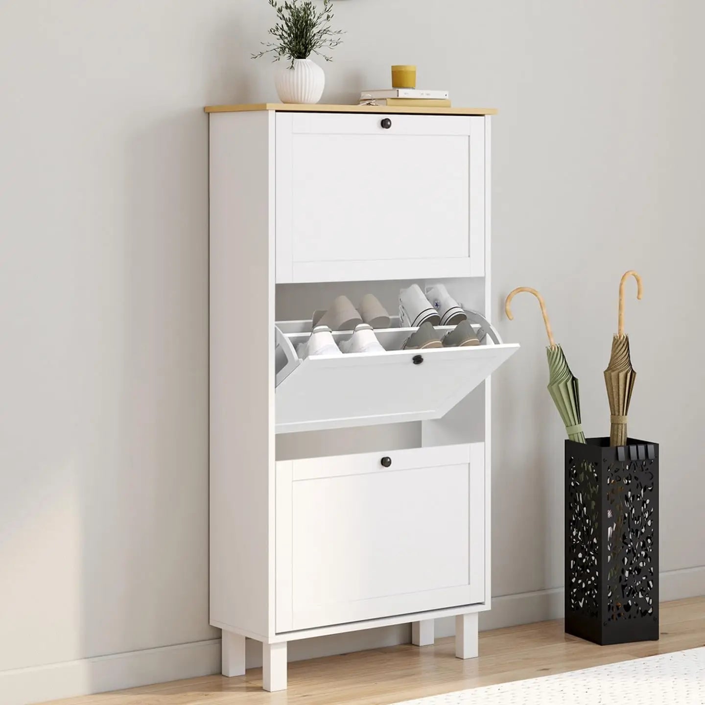 Étagère chaussures d'entrée blanche -