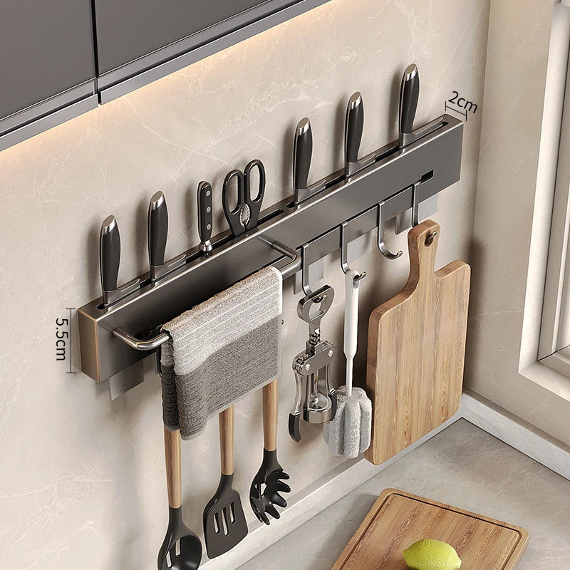 étagère cuisine inox - 40cm avec 6 crochets