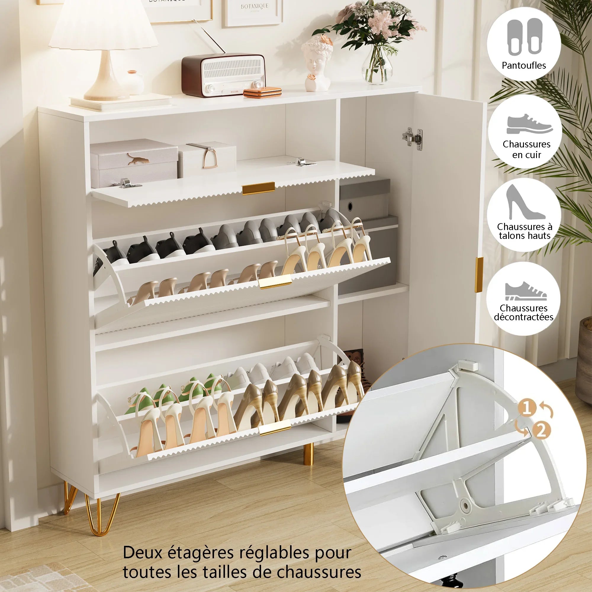 Meuble à chaussure dispositif anti basculement -