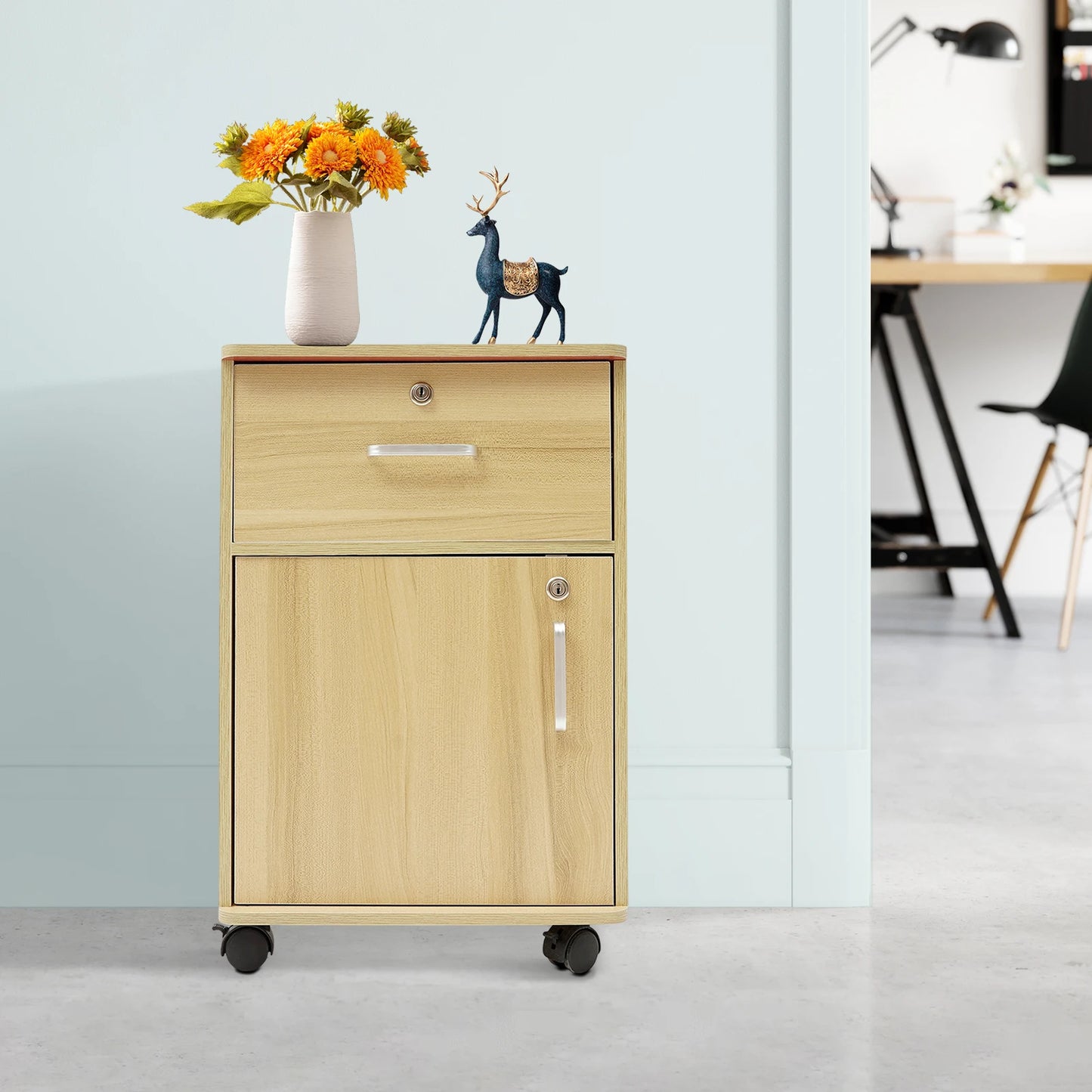 Table de nuit roulante à deux niveaux -