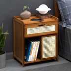 Table de nuit rangement rétro de couleur marron -