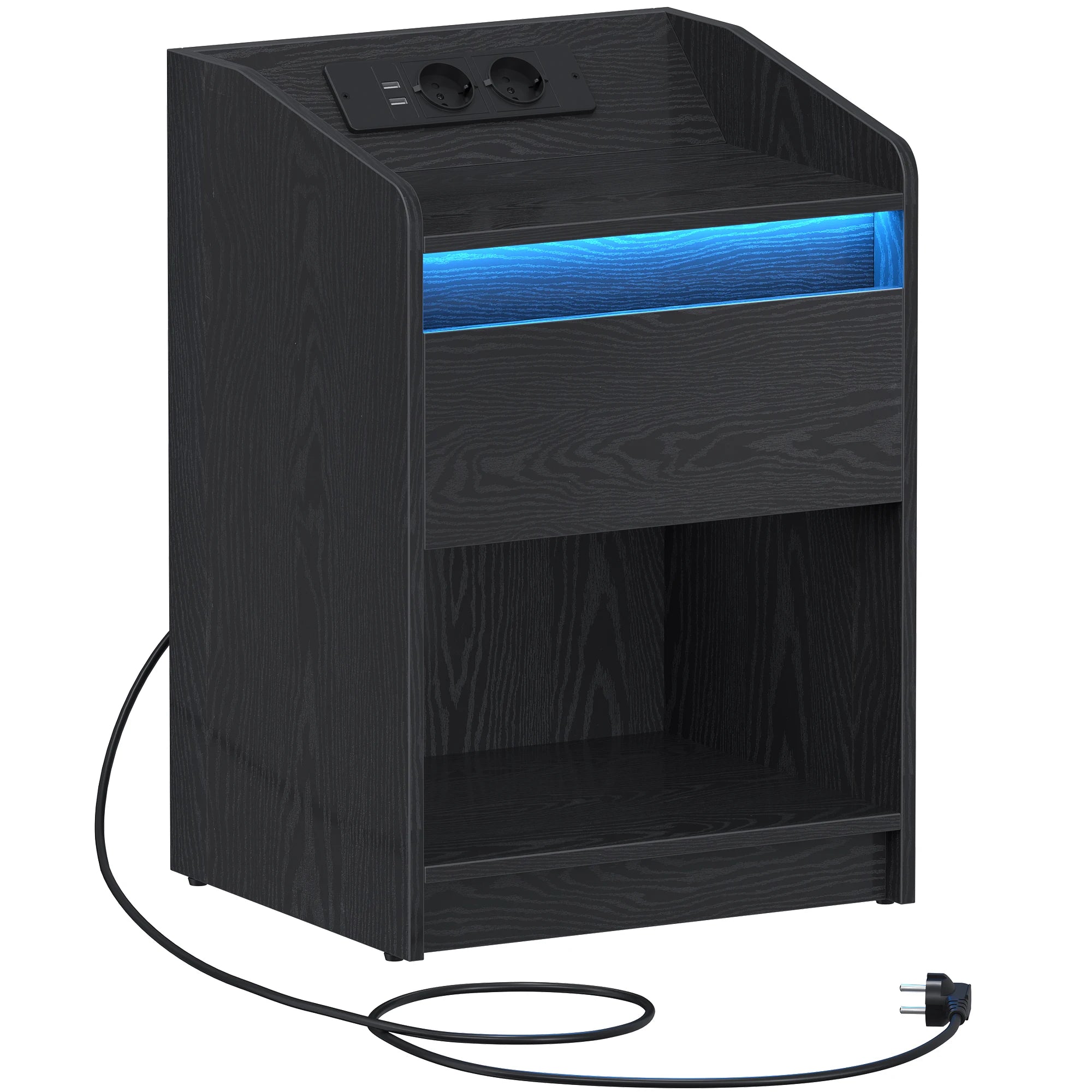 Table de chevet avec lumière LED et station de charge - Noir Table de chevet