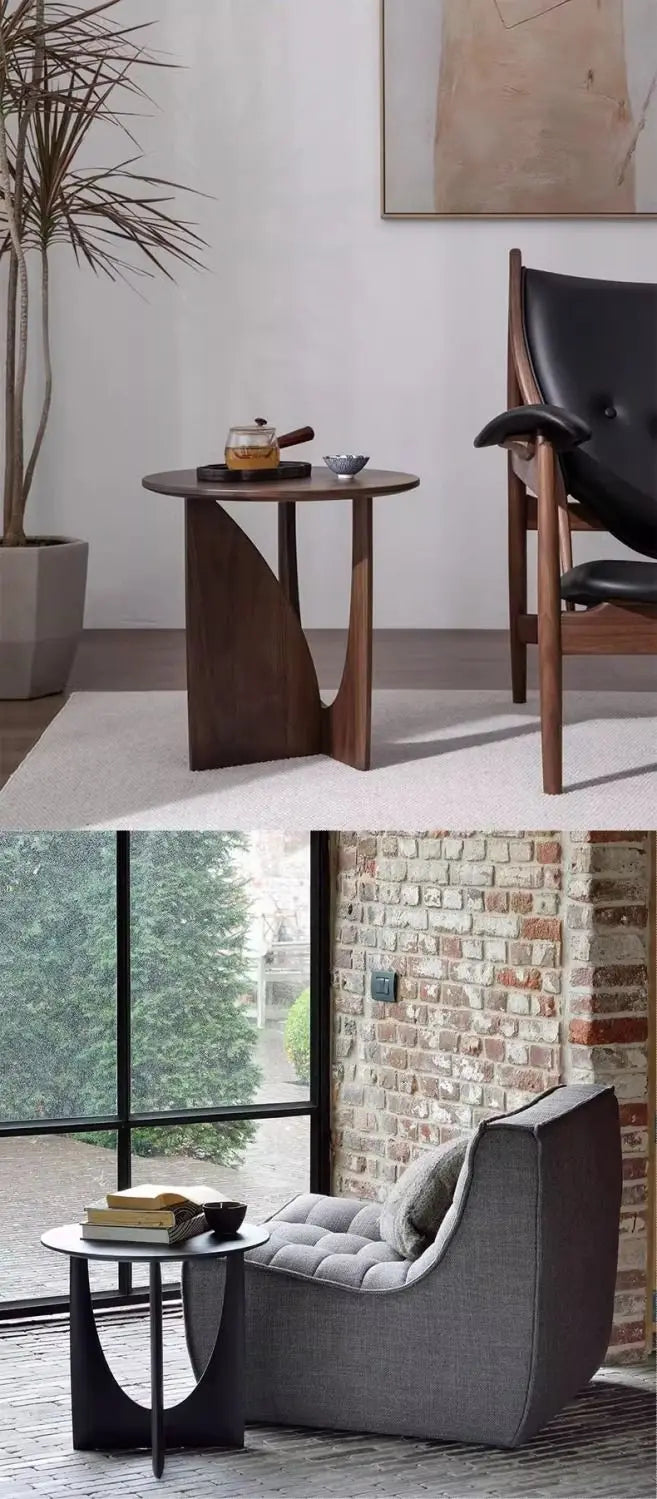 Table basse bois ronde à pied de design original -