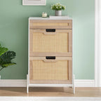 Meuble à chaussure dissimulé en rotin avec 2 portes abattables -