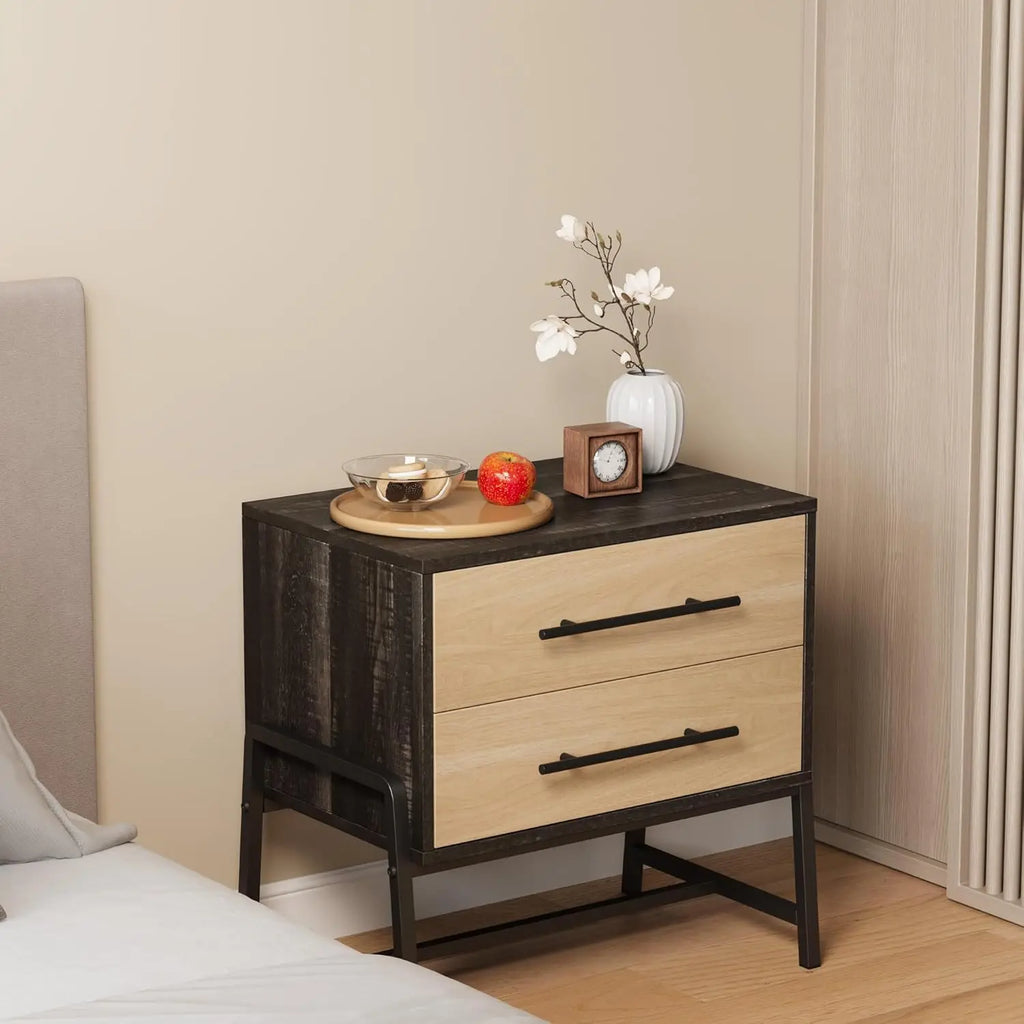 Table de chevet style campagnard 2 tiroirs -