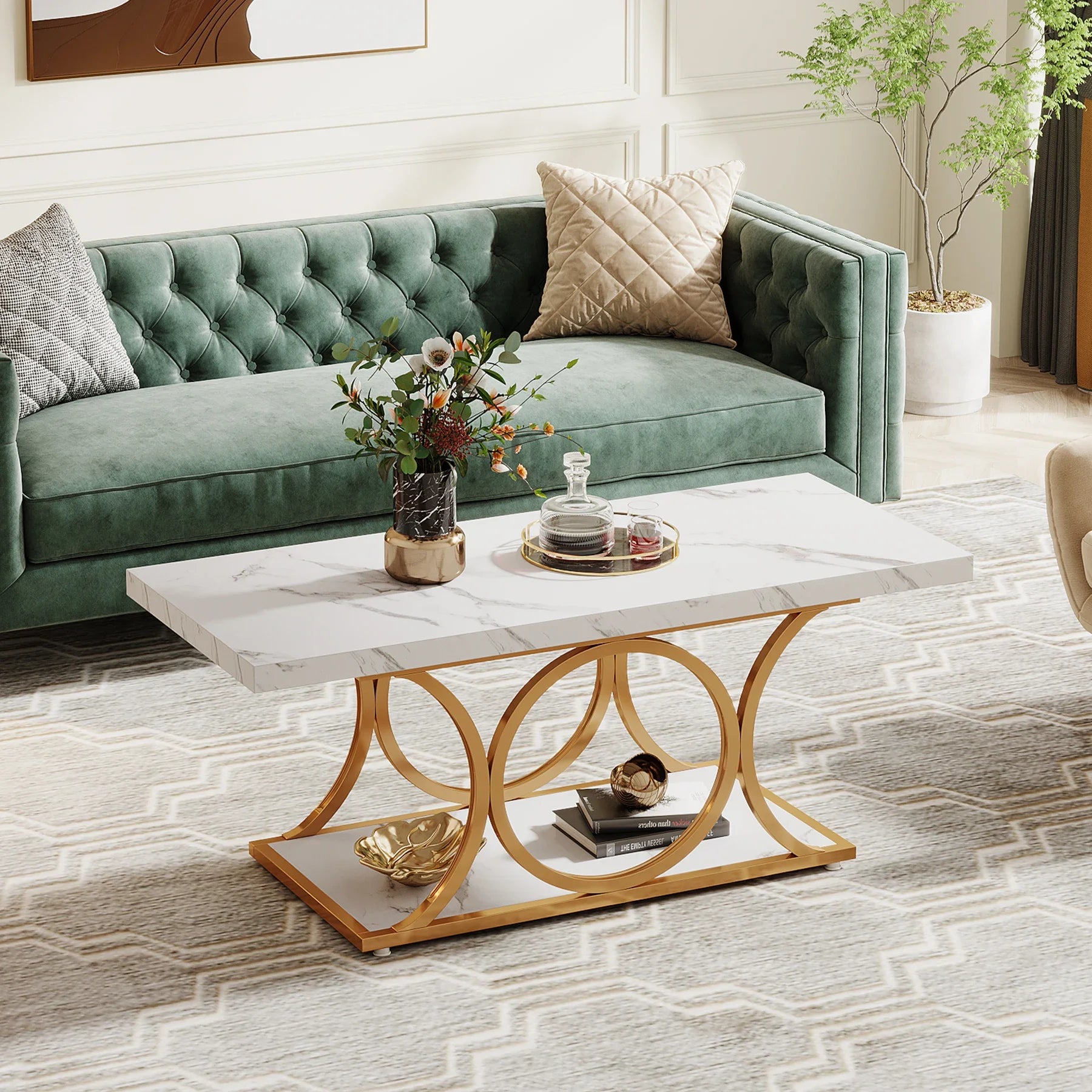 Table basse vintage en faux marbre -