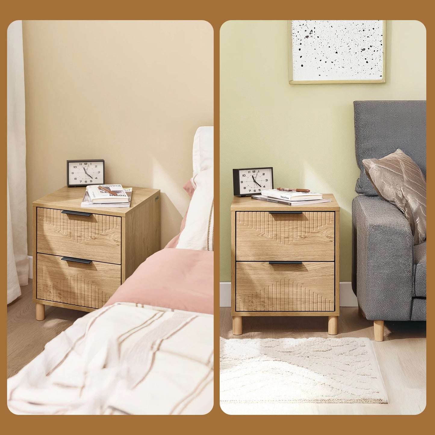 Table de chevet marron de type moderne avec tiroirs - 40x42x47 -