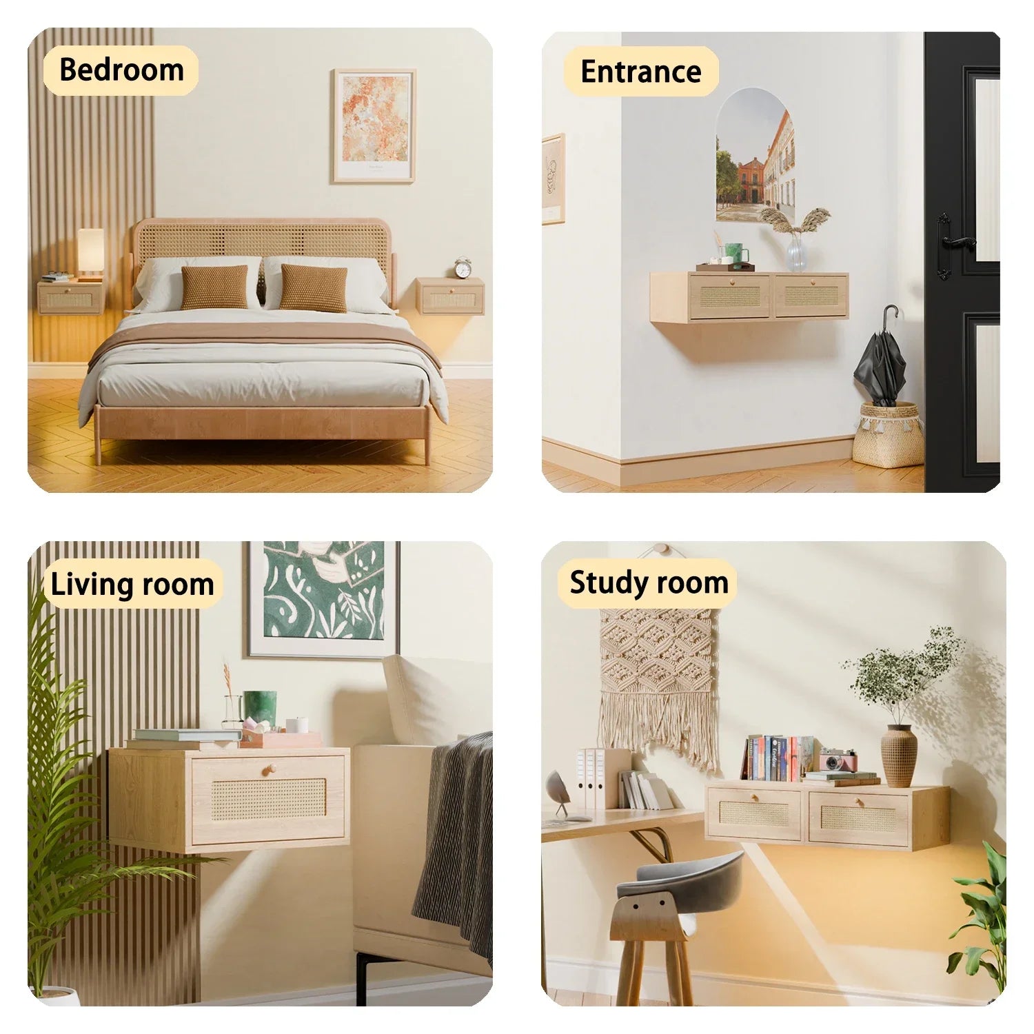 Table de nuit en bois moderne suspendue 1 pièce -