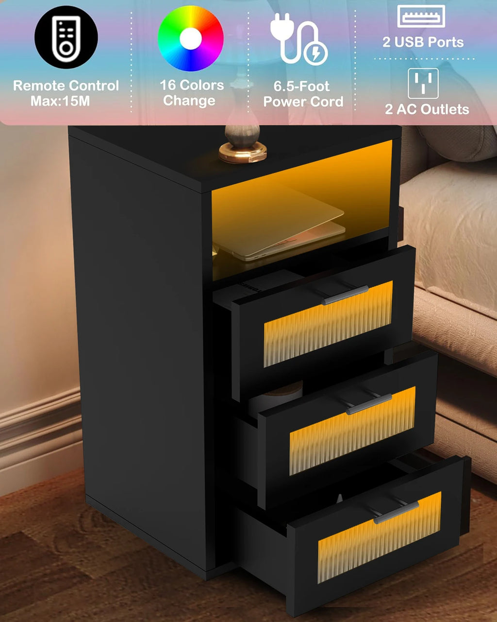 Table de chevet led avec station de recharge -