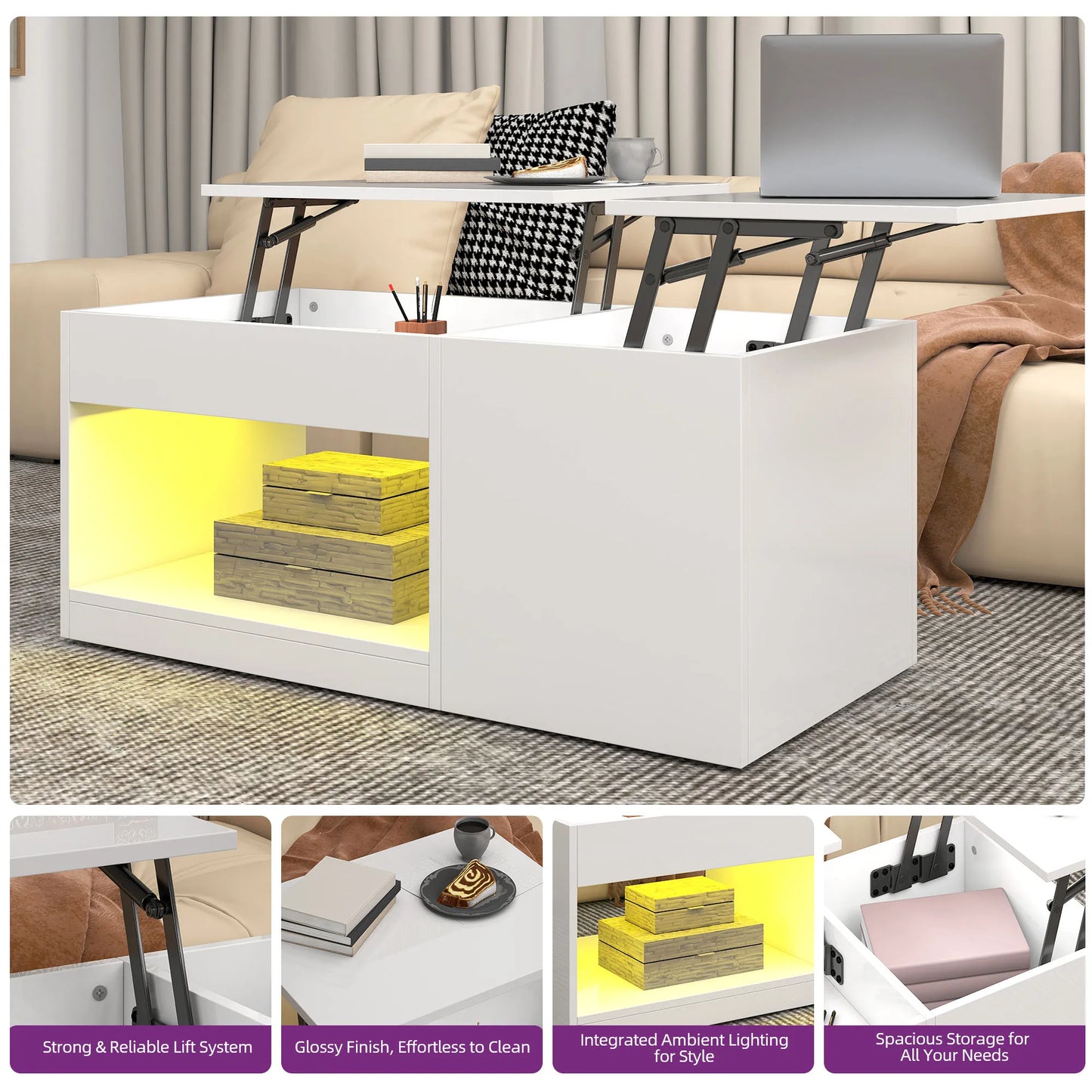 Table basse style industriel de luxe moderne avec led -