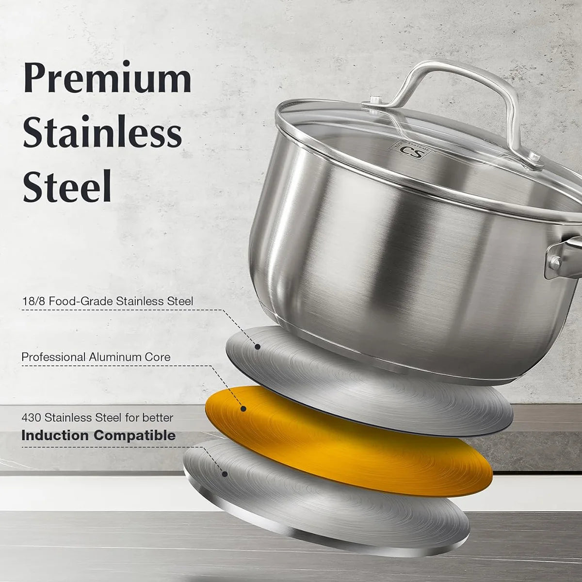 Casserole inox 1 litres avec couvercle -