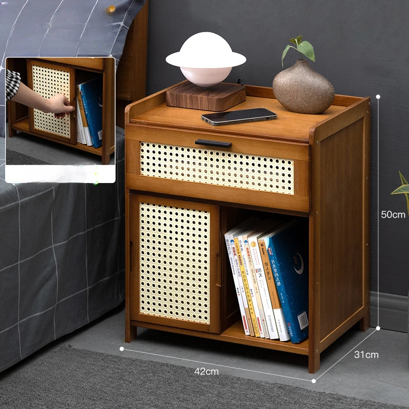 Table de nuit rangement rétro de couleur marron - C - 1 Tiroir