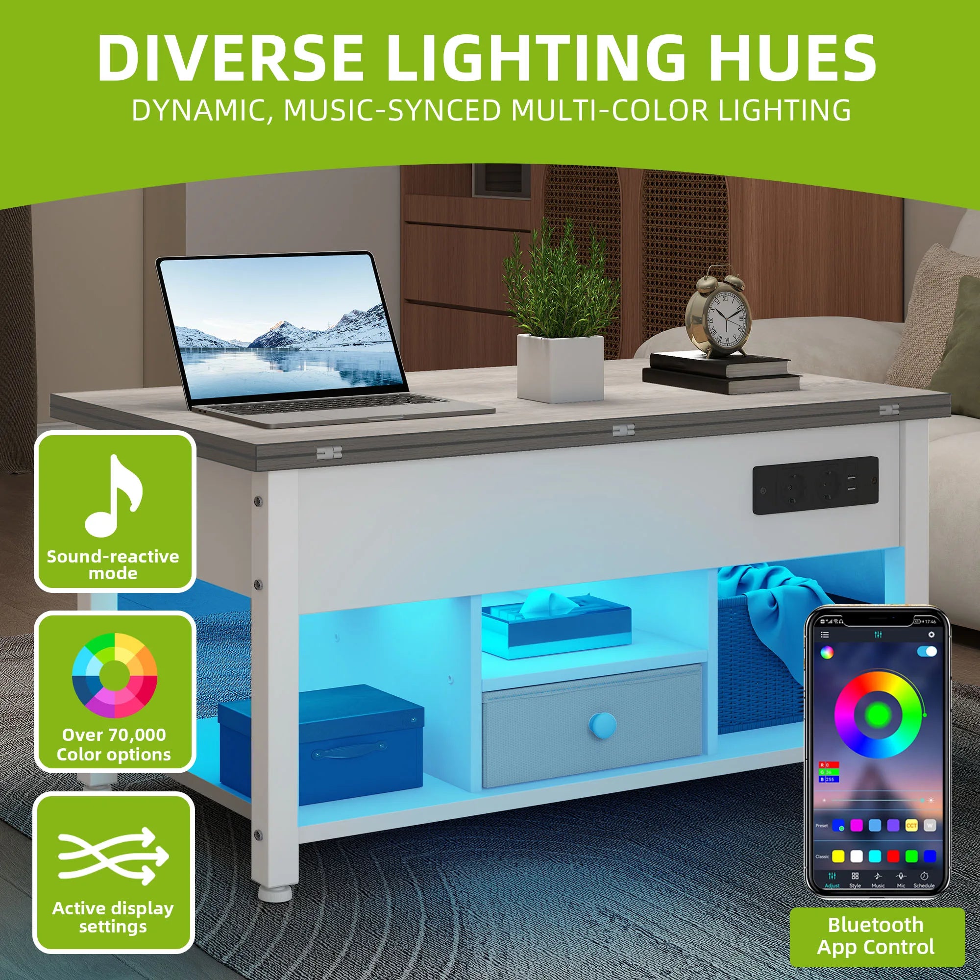 Table basse grise et blanche 4 en 1 transformable -