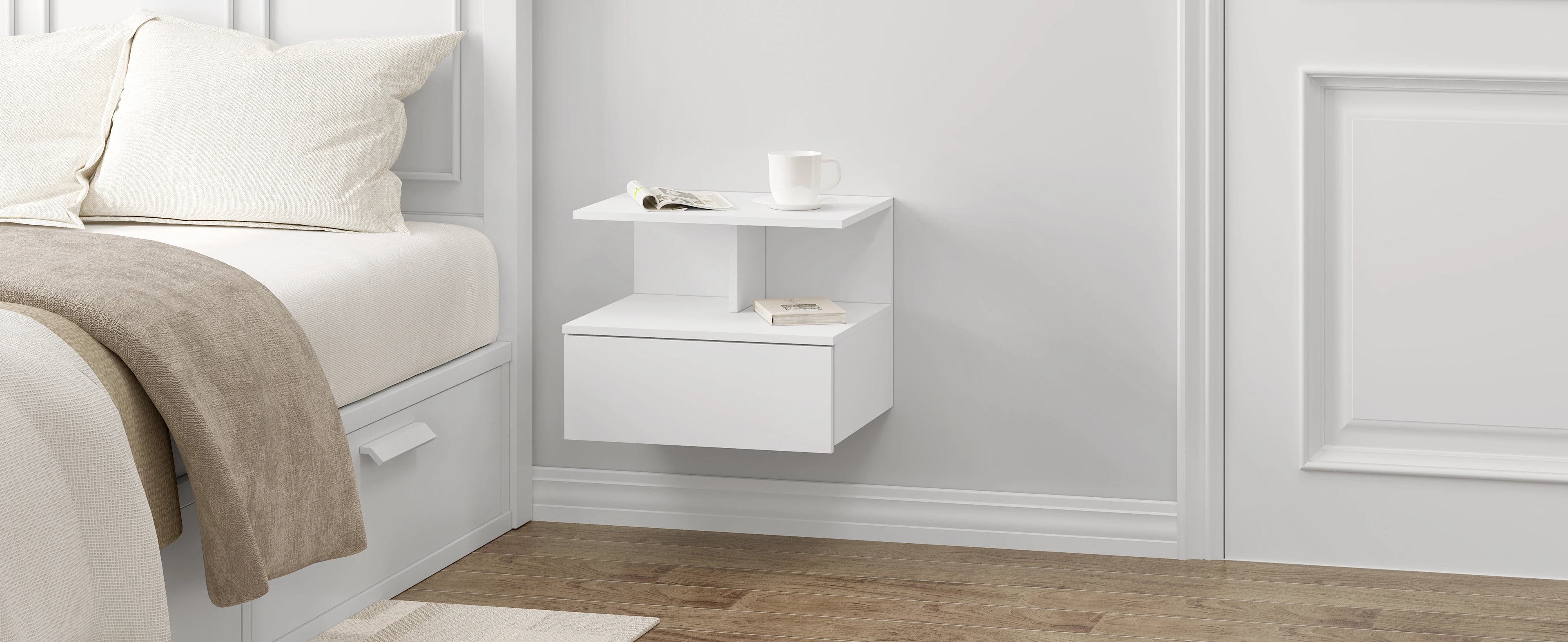 Table de chevet suspendue en bois 2 ensembles -