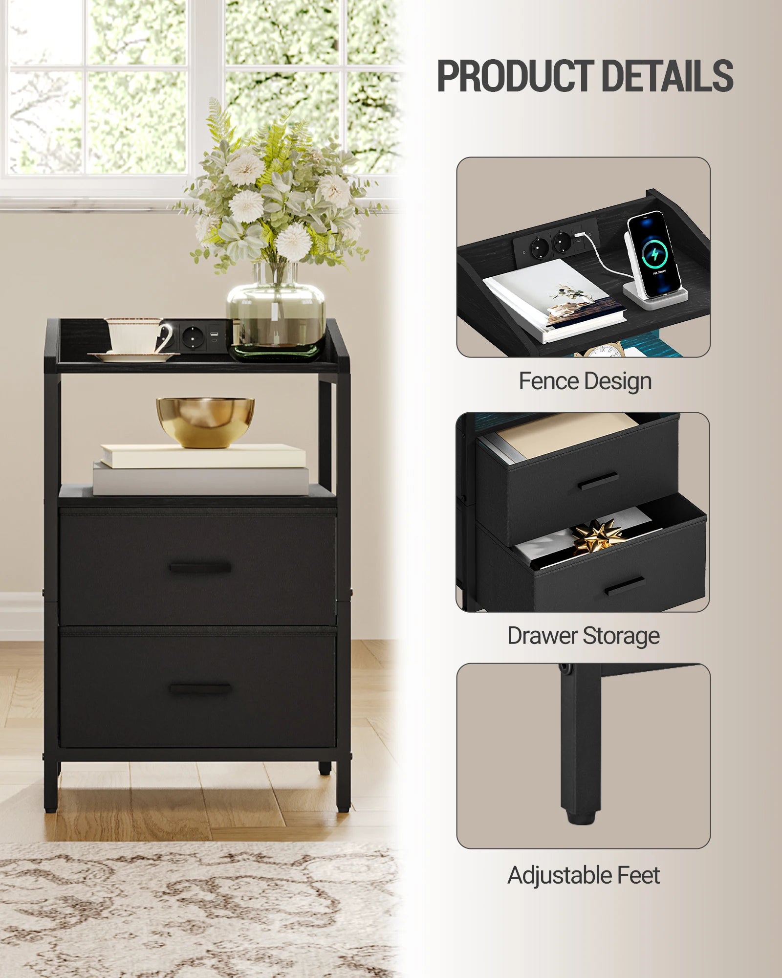 Petit table de chevet avec LED - lot de 2 ensembles -