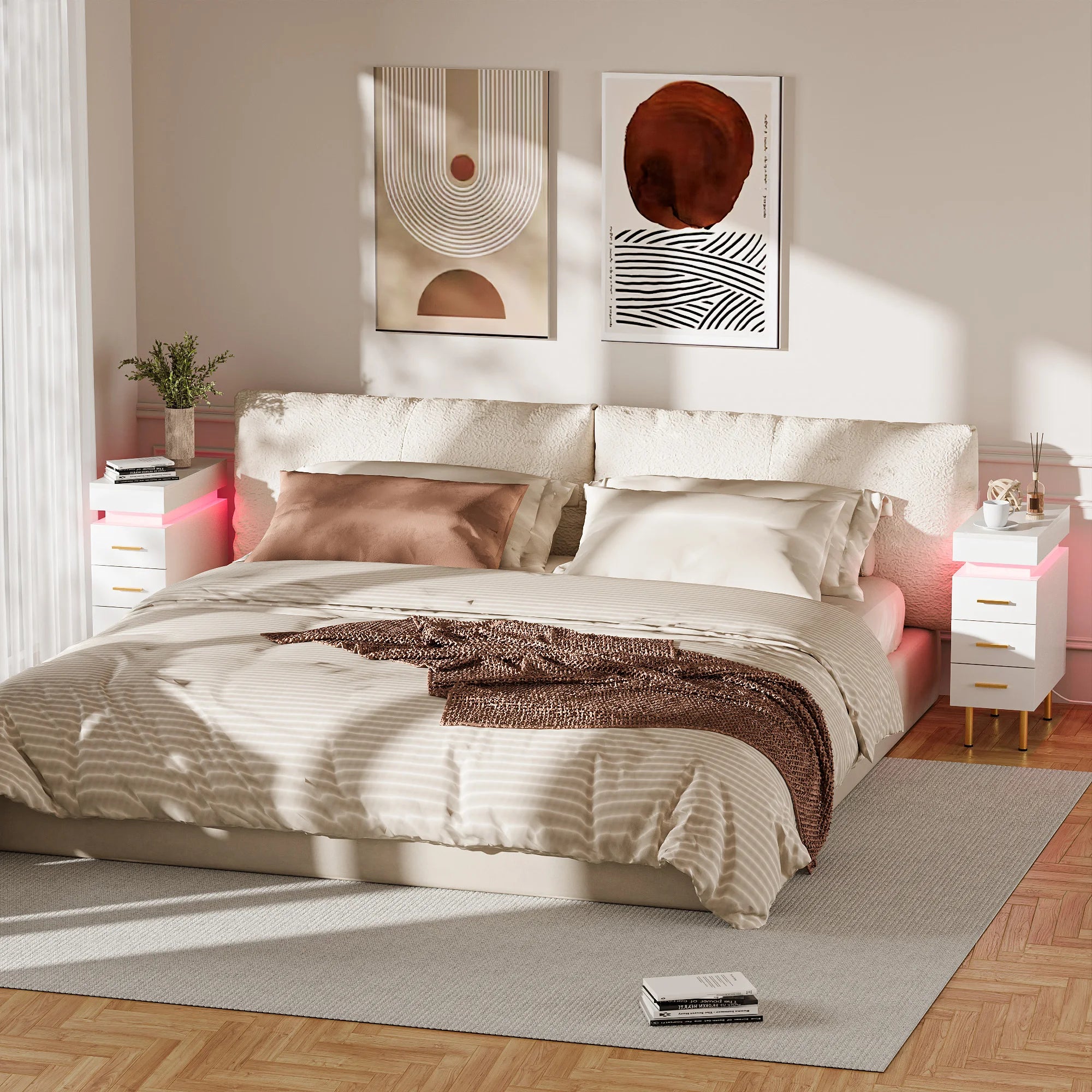 Table de nuit connecté avec station de charge et 3 tiroirs -