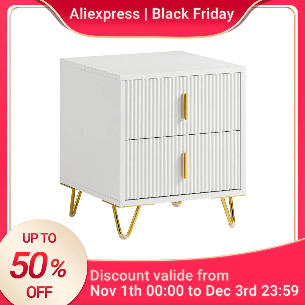 Table de chevet vintage moderne avec 2 tiroirs à 1pièce - Blanc Table de chevet