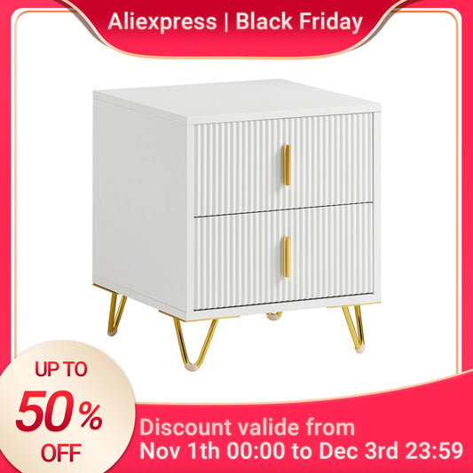 Table de chevet vintage moderne avec 2 tiroirs à 1pièce - Blanc Table de chevet