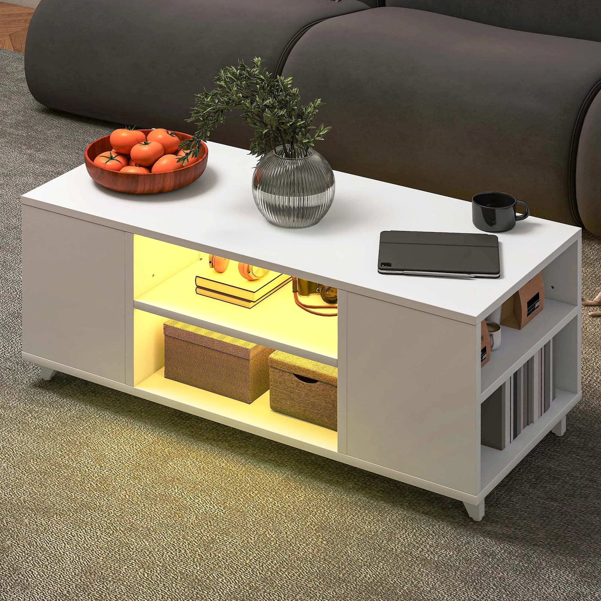 Table basse blanche multi compartiments - Blanc Table basse