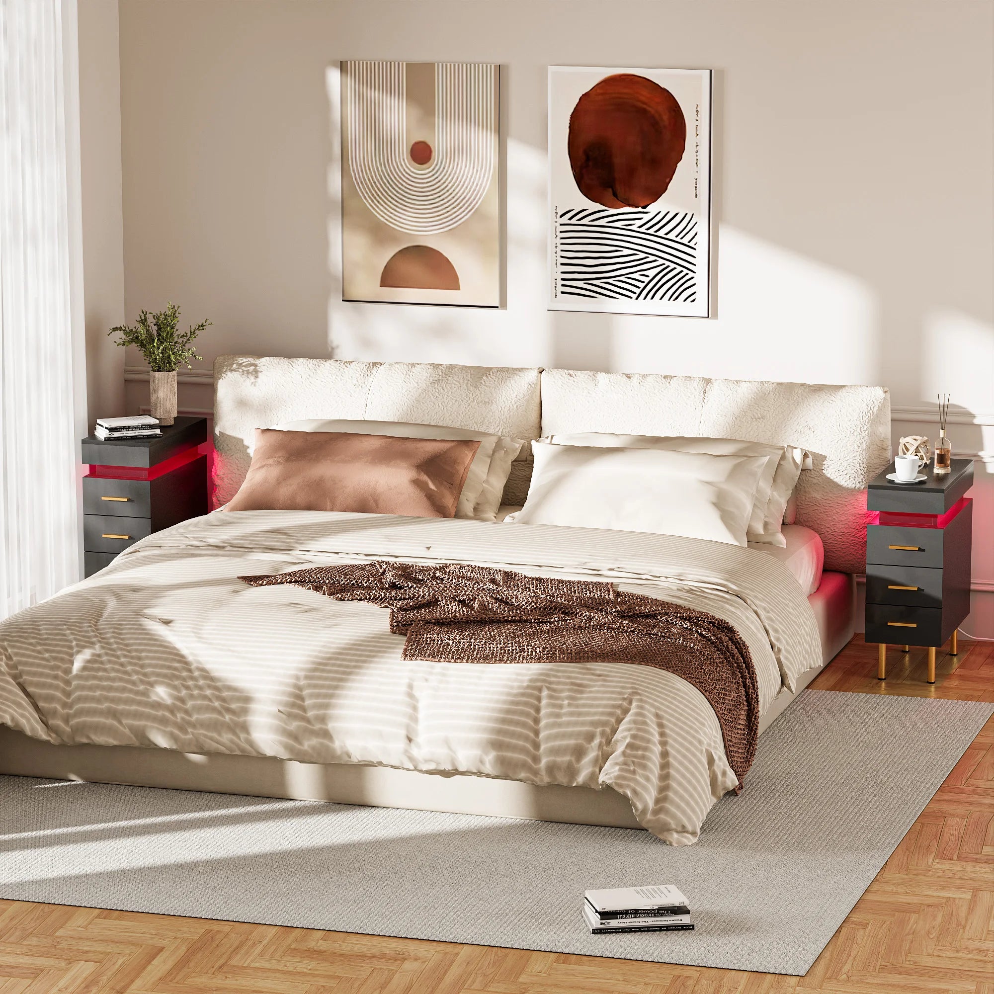 Table de nuit connecté avec station de charge et 3 tiroirs -