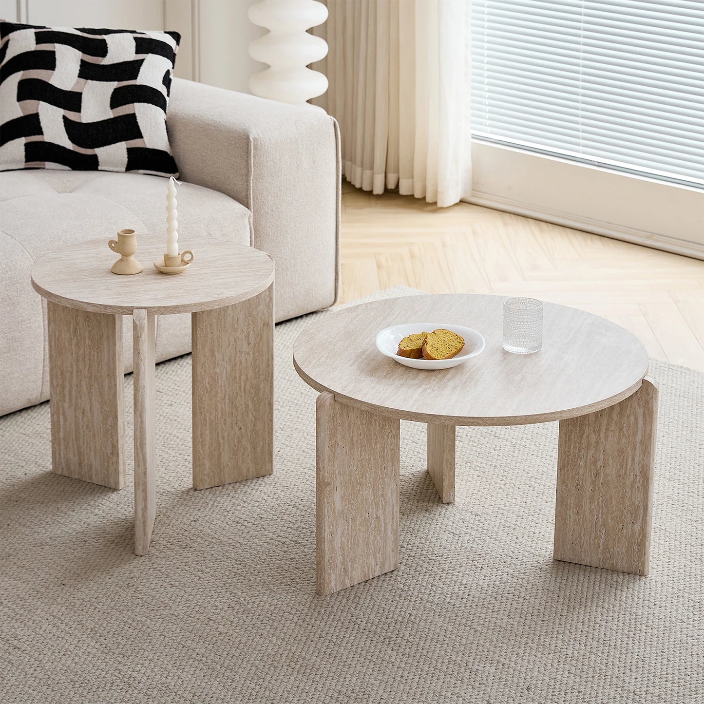 Table basse bois gris minimaliste 2 ensembles -