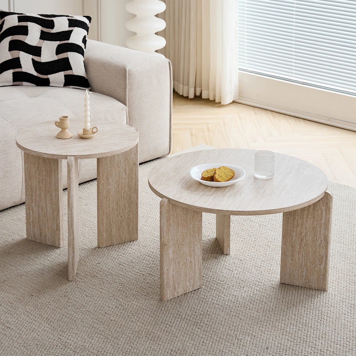 Table basse bois gris minimaliste 2 ensembles -