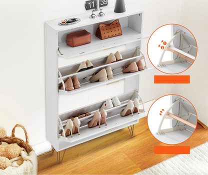 Meuble à chaussure avec tiroirs rabattables autoportants pour sabots et talons -