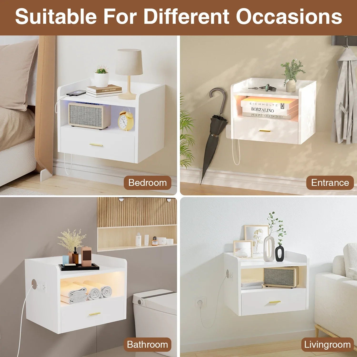 Table de nuit à un tiroir avec une bande lumineuse -