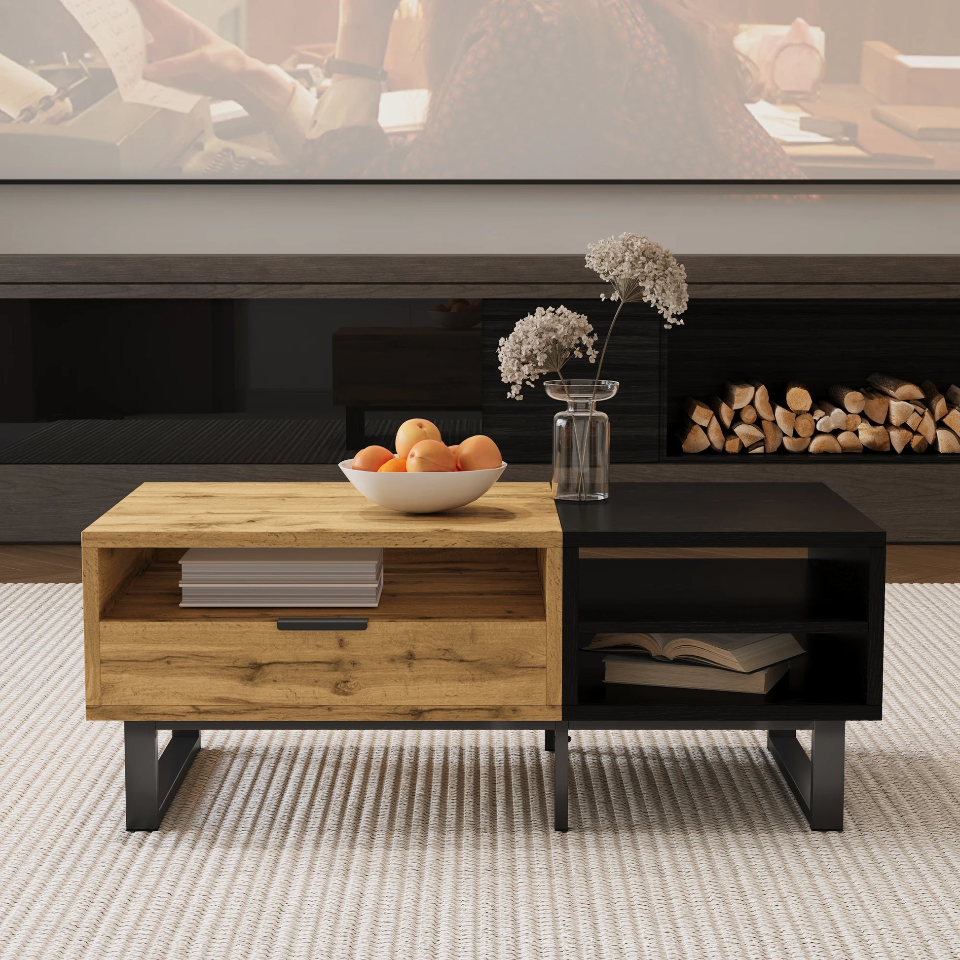 Table basse bois massif rectangulaire 100×50×40 cm -