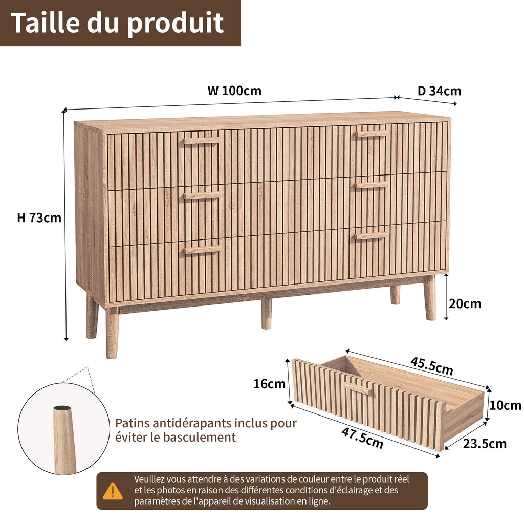 Meuble de rangement style compagne vintage en bois - Meuble de rangement 6 Tiroirs