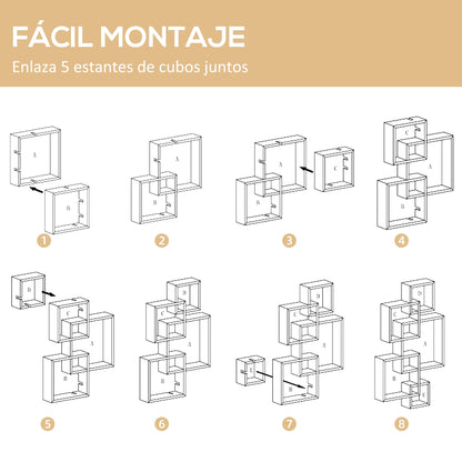 étagère murale 5 cubes - 49,5x10,2x86 cm -