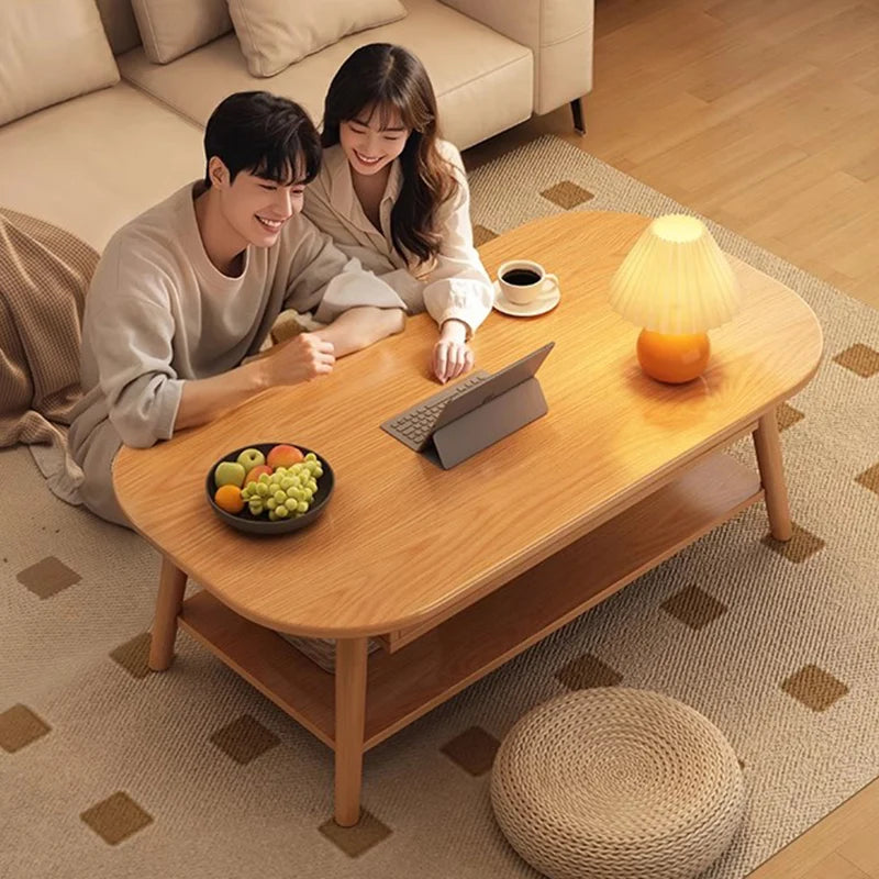 Table basse bois design à doubles plateaux -