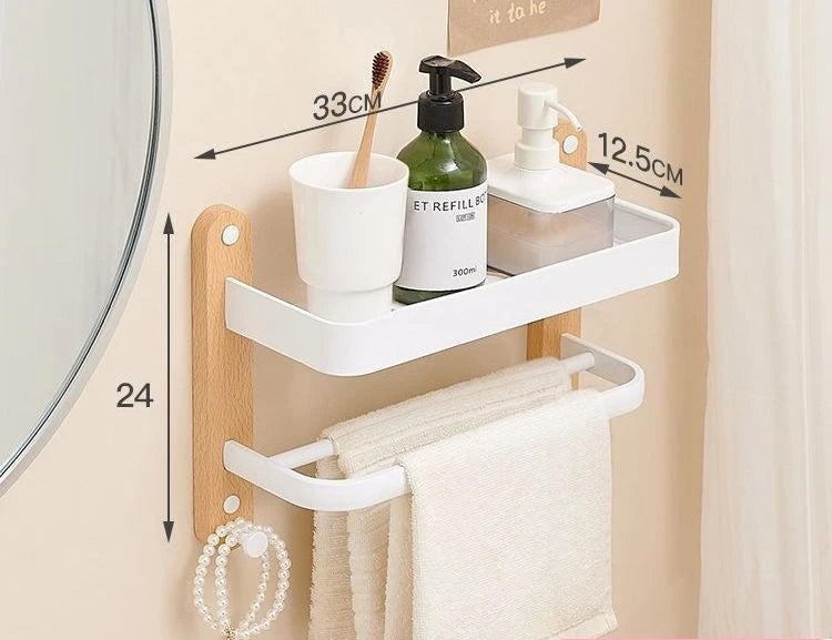 Étagère salle de bain de luxe en bois noyer - Blanc 33CM