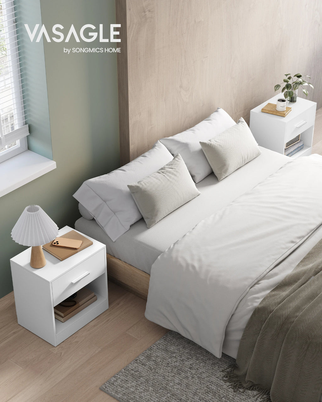 Table de chevet moderne - Lot de 2 - Blanc Classique -