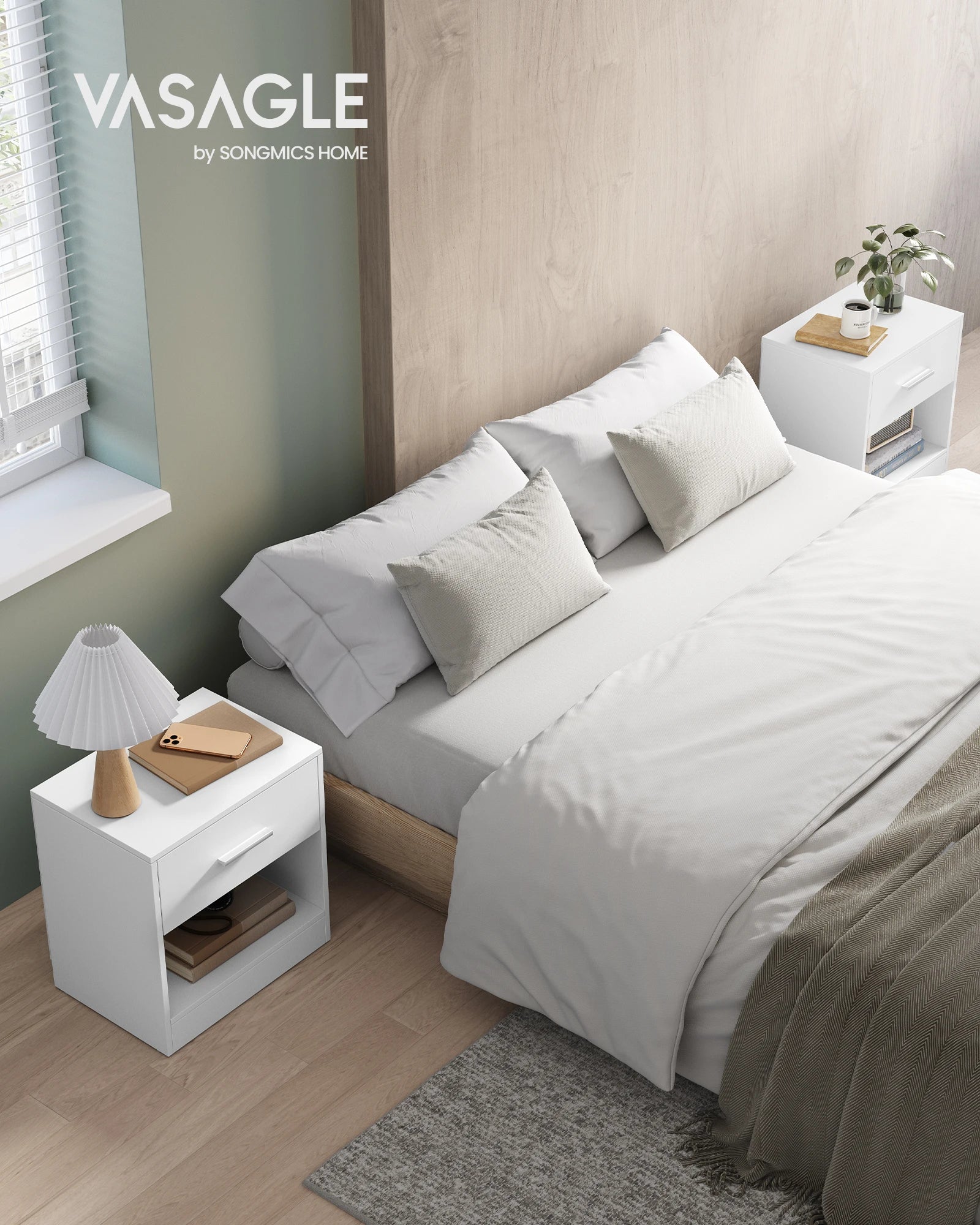 Table de chevet moderne - Lot de 2 - Blanc Classique -