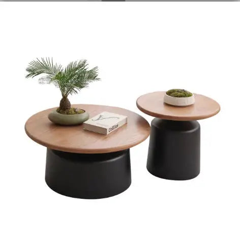 Table basse ronde 2 en 1 de style nordique noyer - A set-B