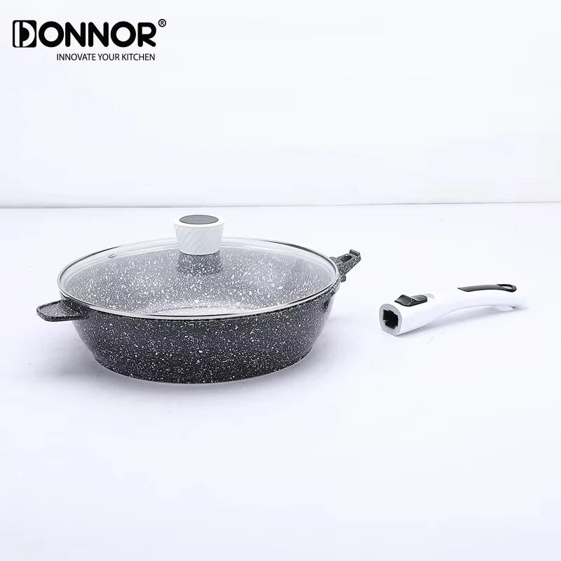 Poêle céramique poignée amovible avec couvercle -