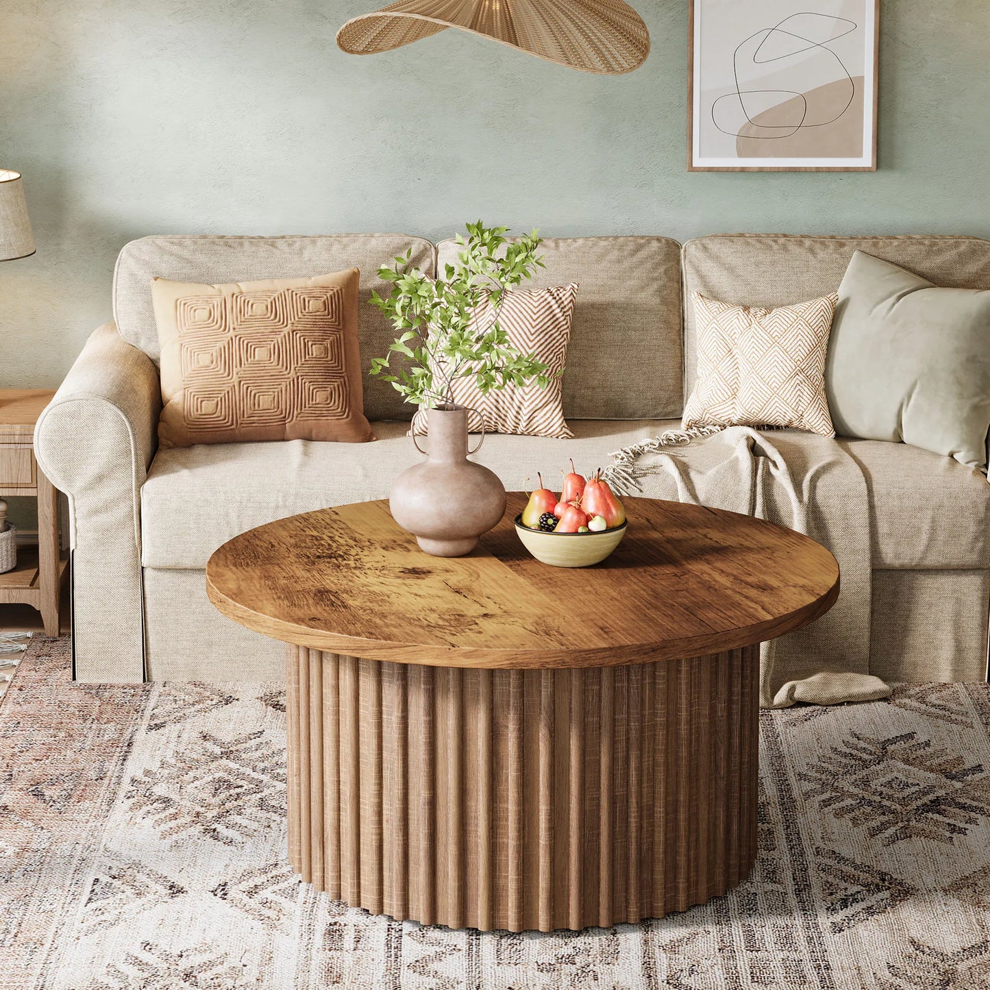 Table basse bois originale ronde -