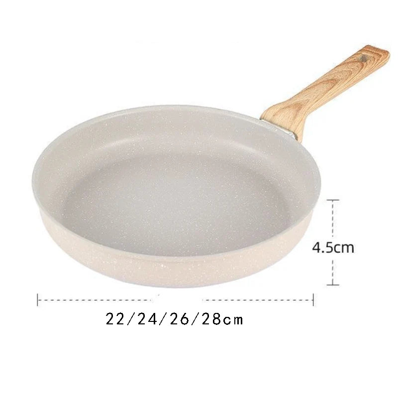 Poêle céramique compatible à induction avec poignée en bois -