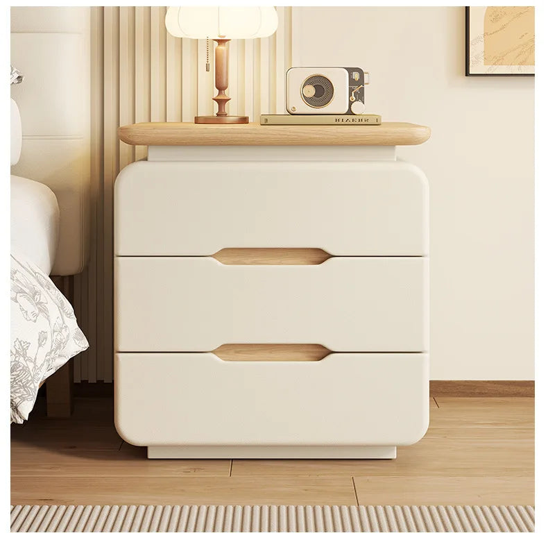 Table de nuit en bois massif couleur crème premium -